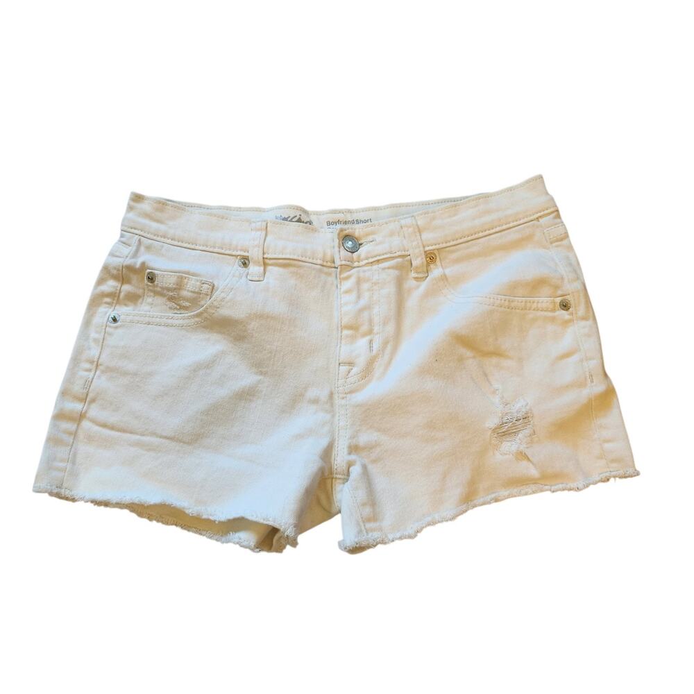 Mossimo Womens Boyfriend Jean Shorts Size 4/27 White Distressed Mid Rise Cut Off